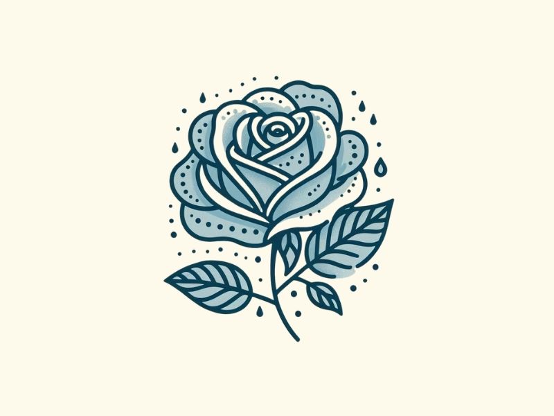 A blue rose with water droplets tattoo design.
