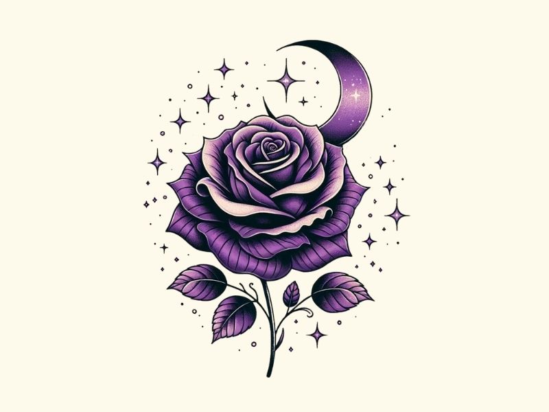 A purple rose with cresent moon tattoo design.
