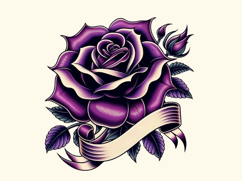 An American traditional purple rose tattoo design. 