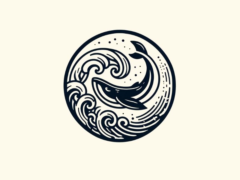 A whale in a circle tattoo design.