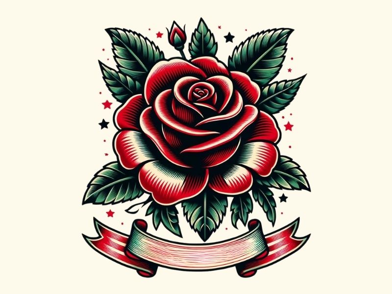 American traditional rose tattoo design.