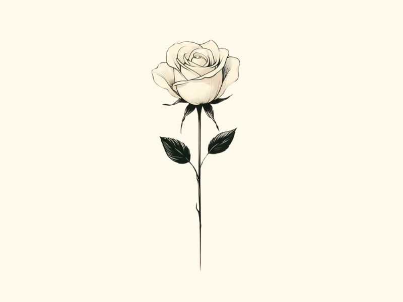 A dainty minimalist rose tattoo design.