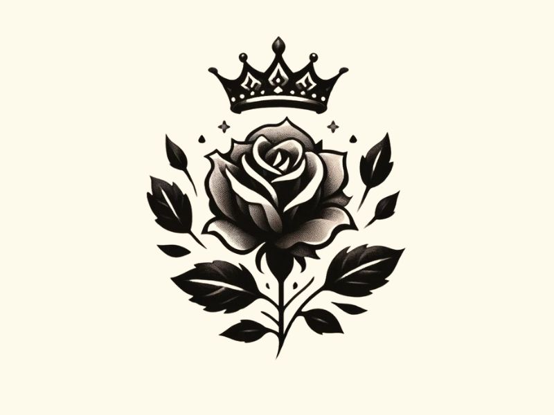 A black rose with crown tattoo design.