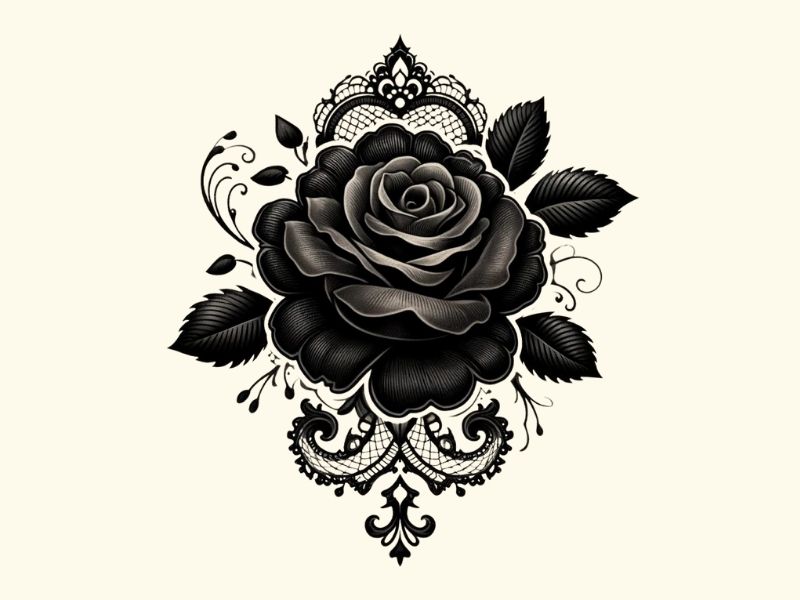 A black rose with lace pattern tattoo design.