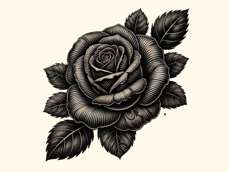 A black rose tattoo design with some gothic inspiration.