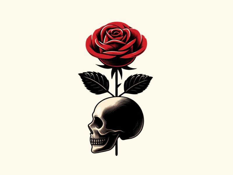 A red rose and skull tattoo design.