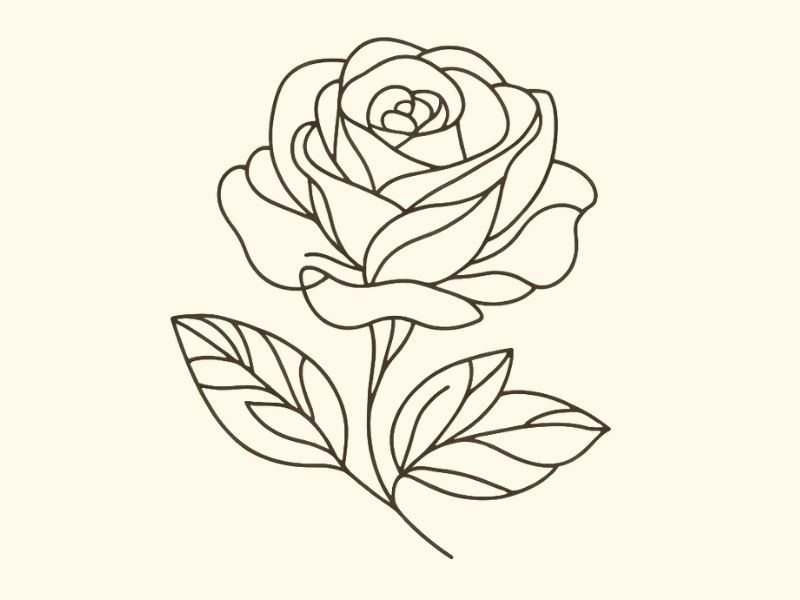 A minimalist style rose outline tattoo design.