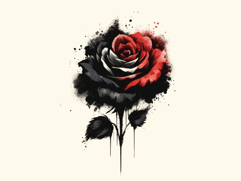 A red and black rose tattoo design.